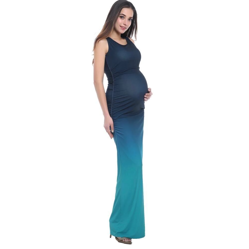 Kimi + Kai Maternity "Sonia" Ombre Tank Column Maxi Dress Women's Size‎ XS
